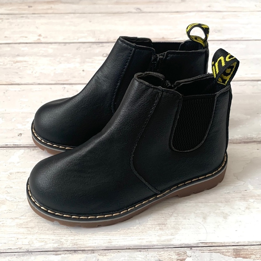 Zara Girls Size 6 Black Vegan Leather Chelsea Boots Side Zip Kids Shoes NEW